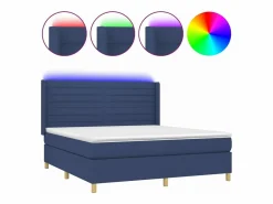 Clicnbuy Somier - 180X200Cm|Cama box spring colchón y luces LED tela azul 180x200 cm