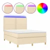 Clicnbuy Cama box spring colchón y luces LED tela crema 140x190 cm Sale