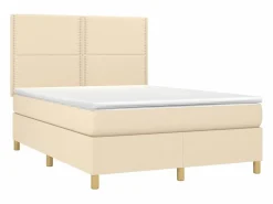 Clicnbuy Cama box spring colchón y luces LED tela crema 140x190 cm Sale