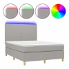 Clicnbuy Somier Tapizado|Somier - 140X190Cm|Cama box spring colchón y luces LED tela gris claro 140x190 cm