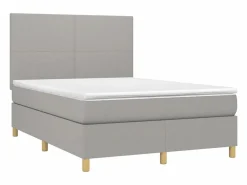 Clicnbuy Somier Tapizado|Somier - 140X190Cm|Cama box spring colchón y luces LED tela gris claro 140x190 cm
