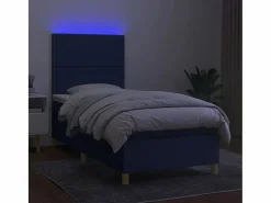 Clicnbuy Somier - 90X190Cm|Cama box spring colchón y luces LED tela azul 90x190 cm