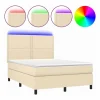 Clicnbuy Somier - 140X190Cm|Cama box spring colchón y luces LED tela crema 140x190 cm