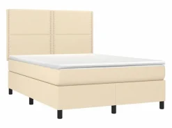 Clicnbuy Somier - 140X190Cm|Cama box spring colchón y luces LED tela crema 140x190 cm