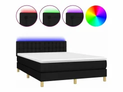 Clicnbuy Somier Tapizado|Somier - 140X190Cm|Cama box spring colchón y luces LED tela negro 140x190 cm