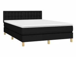 Clicnbuy Somier Tapizado|Somier - 140X190Cm|Cama box spring colchón y luces LED tela negro 140x190 cm