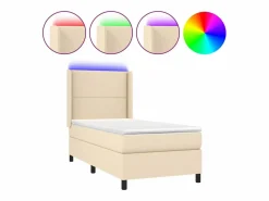 Clicnbuy Somier - 90X190Cm|Cama box spring colchón y luces LED tela color crema 90x190 cm