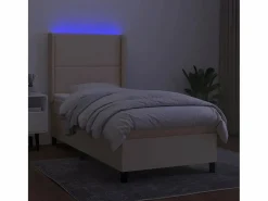 Clicnbuy Somier - 90X190Cm|Cama box spring colchón y luces LED tela color crema 90x190 cm