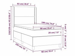 Clicnbuy Somier - 90X190Cm|Cama box spring colchón y luces LED tela color crema 90x190 cm