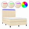 Clicnbuy Somier - 140X190Cm|Cama box spring colchón y luces LED tela crema 140x190 cm