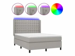 Clicnbuy Somier - 140X190Cm|Cama box spring colchón y luces LED tela gris claro 140x190 cm