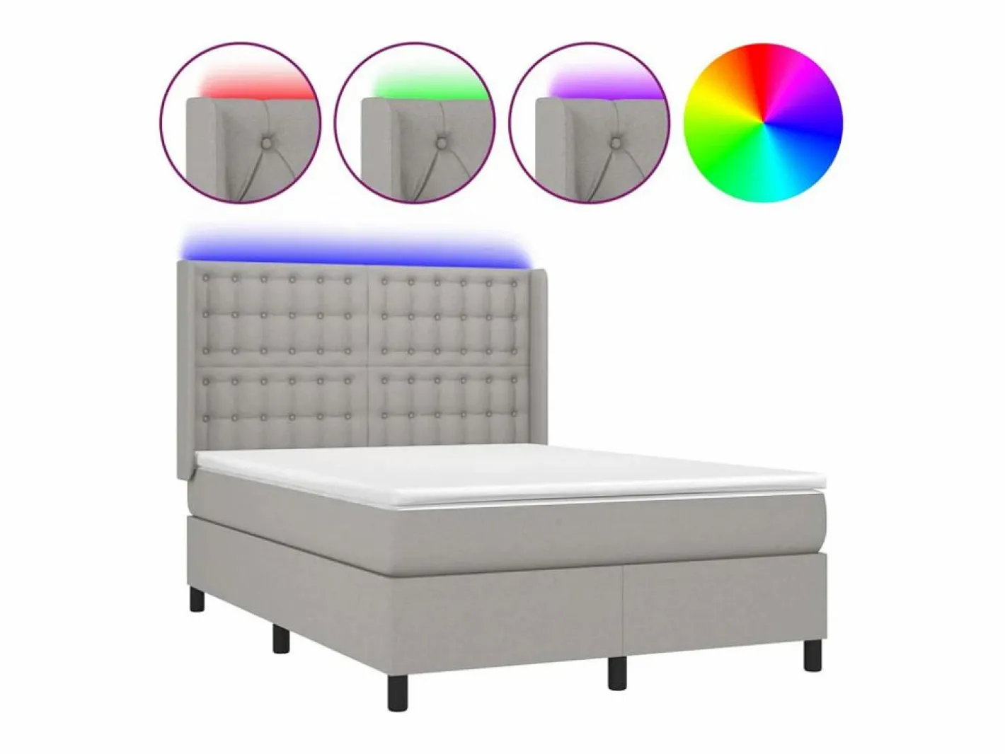 Clicnbuy Somier - 140X190Cm|Cama box spring colchón y luces LED tela gris claro 140x190 cm
