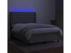 Clicnbuy Somier - 140X190Cm|Cama box spring colchón y luces LED tela gris claro 140x190 cm