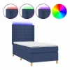 Clicnbuy Cama box spring colchón y luces LED tela azul 90x190 cm Hot