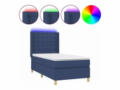 Clicnbuy Cama box spring colchón y luces LED tela azul 90x190 cm Hot