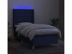 Clicnbuy Cama box spring colchón y luces LED tela azul 90x190 cm Hot