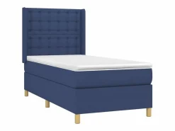 Clicnbuy Cama box spring colchón y luces LED tela azul 90x190 cm Hot