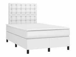 Cama box spring colchón y LED cuero sintético blanco 120x190 cm^Clicnbuy Online