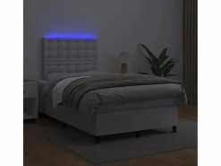 Cama box spring colchón y LED cuero sintético blanco 120x190 cm^Clicnbuy Online