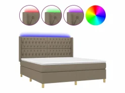 Cama box spring colchón y luces LED tela gris taupe 180x200 cm^Clicnbuy Clearance