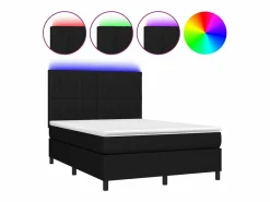 Clicnbuy Cama box spring colchón y luces LED tela negro 140x190 cm