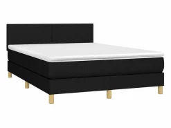 Cama box spring colchón y luces LED tela negro 140x190 cm^Clicnbuy Best