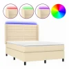 Cama box spring colchón y luces LED tela crema 140x190 cm^Clicnbuy Best