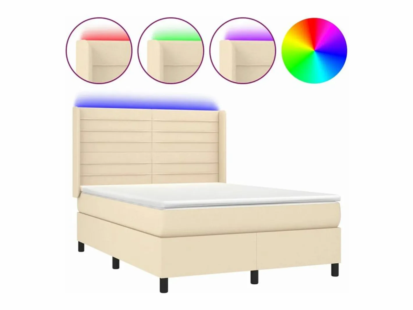 Cama box spring colchón y luces LED tela crema 140x190 cm^Clicnbuy Best