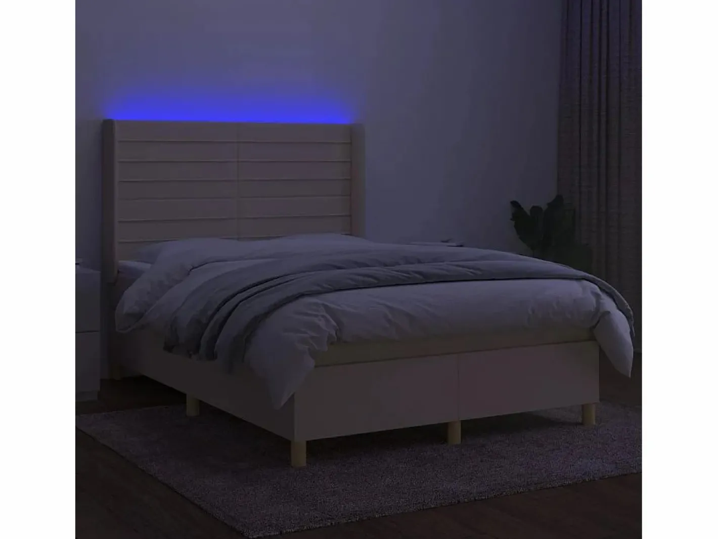 Cama box spring colchón y luces LED tela crema 140x190 cm^Clicnbuy Best