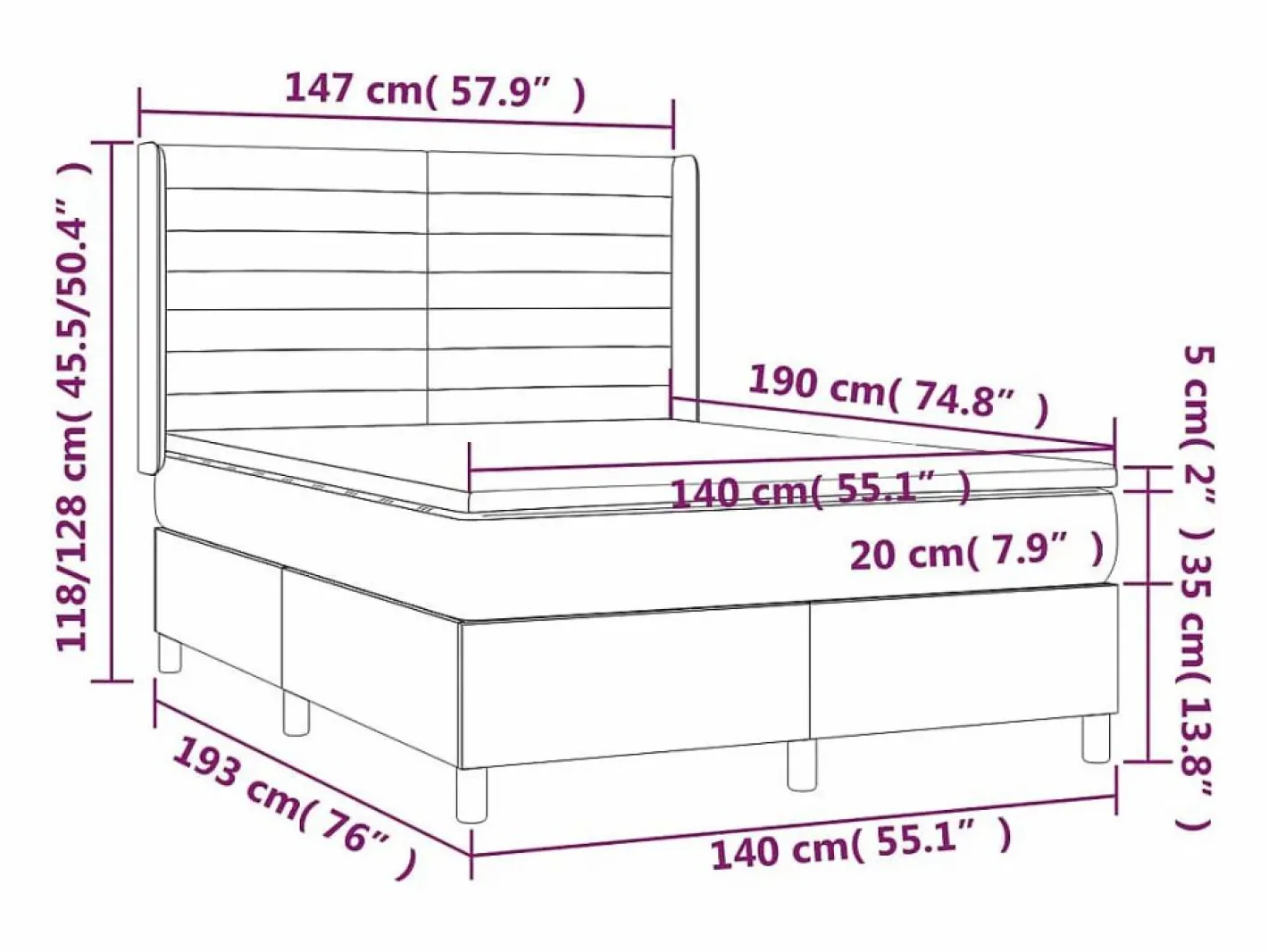 Cama box spring colchón y luces LED tela crema 140x190 cm^Clicnbuy Best