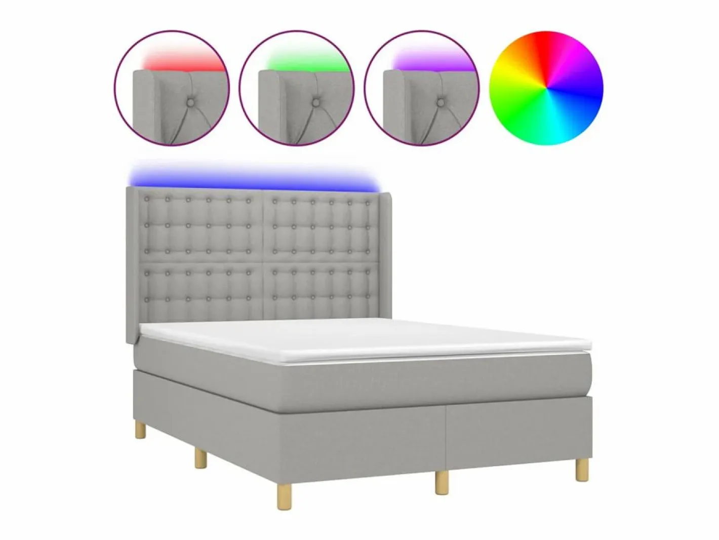 Clicnbuy Somier Tapizado|Somier - 140X190Cm|Cama box spring colchón y luces LED tela gris claro 140x190 cm
