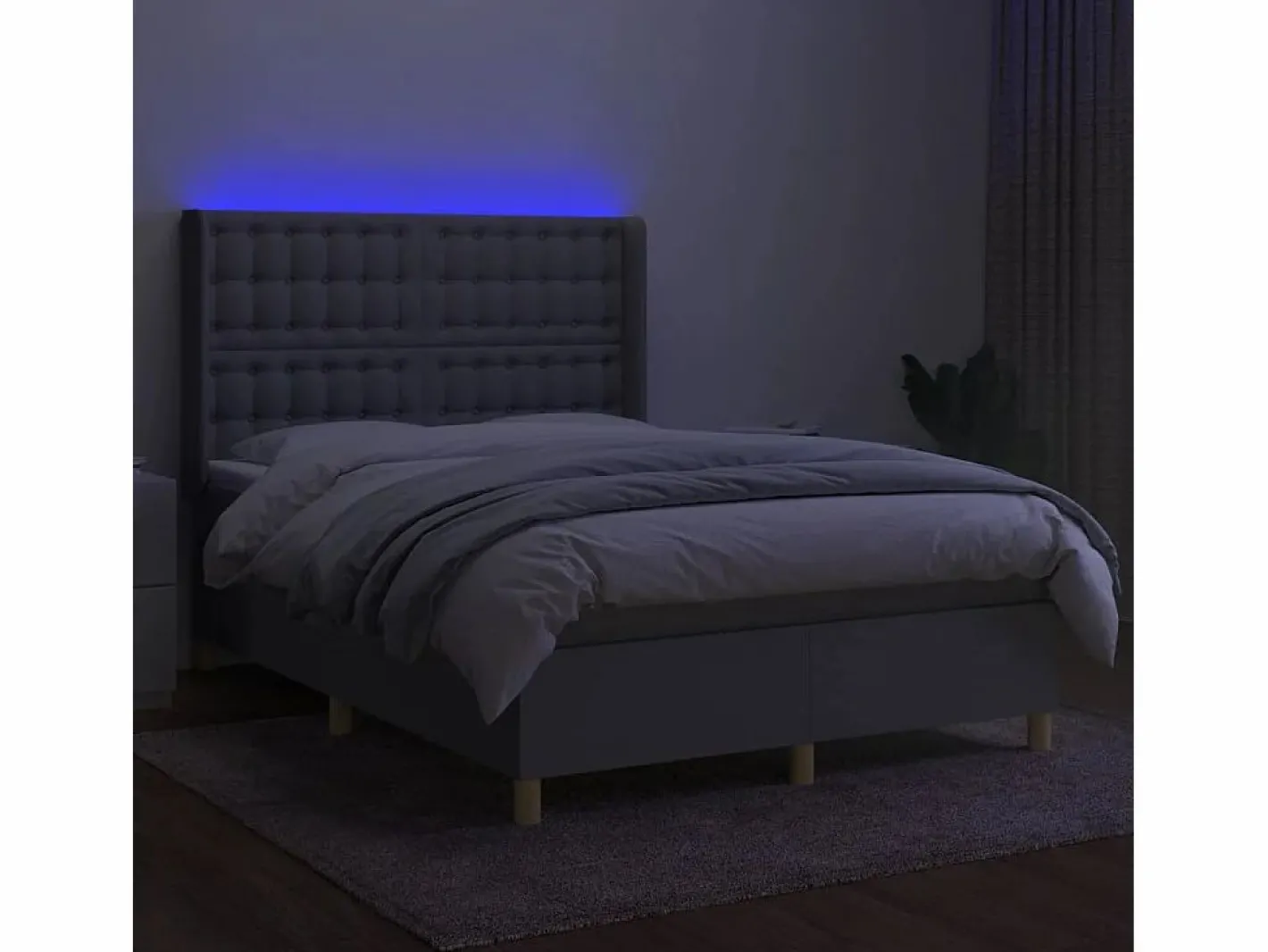Clicnbuy Somier Tapizado|Somier - 140X190Cm|Cama box spring colchón y luces LED tela gris claro 140x190 cm