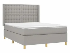 Clicnbuy Somier Tapizado|Somier - 140X190Cm|Cama box spring colchón y luces LED tela gris claro 140x190 cm