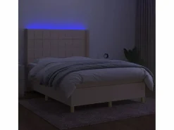 Clicnbuy Cama box spring colchón y luces LED tela crema 140x190 cm Clearance