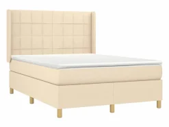 Clicnbuy Cama box spring colchón y luces LED tela crema 140x190 cm Clearance