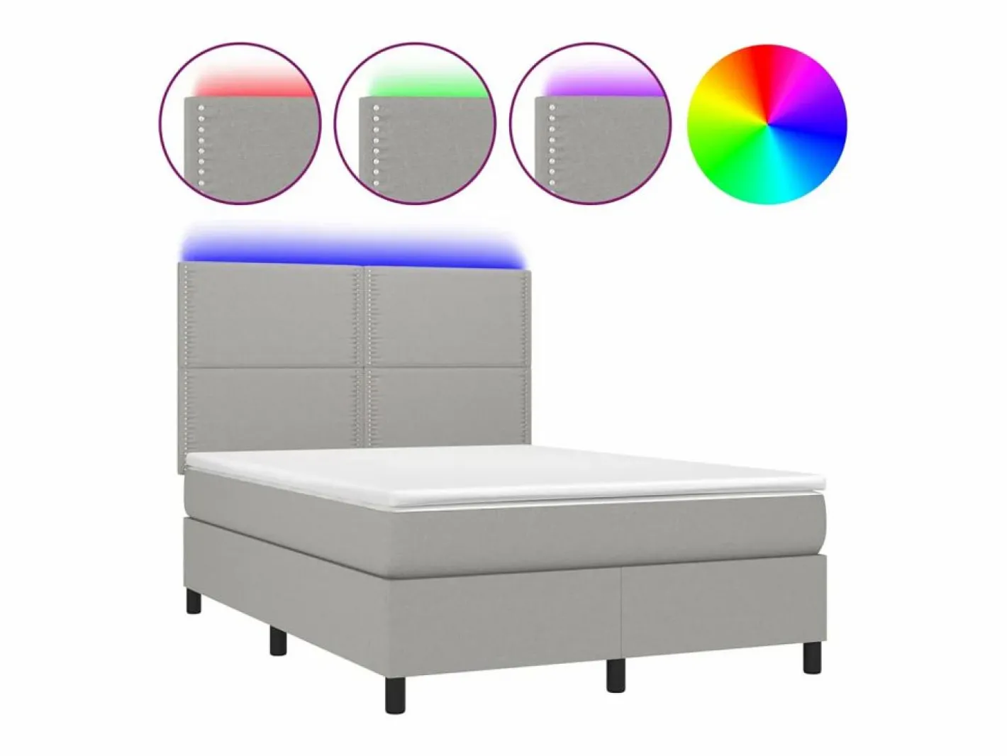 Clicnbuy Somier - 140X190Cm|Cama box spring colchón y luces LED tela gris claro 140x190 cm