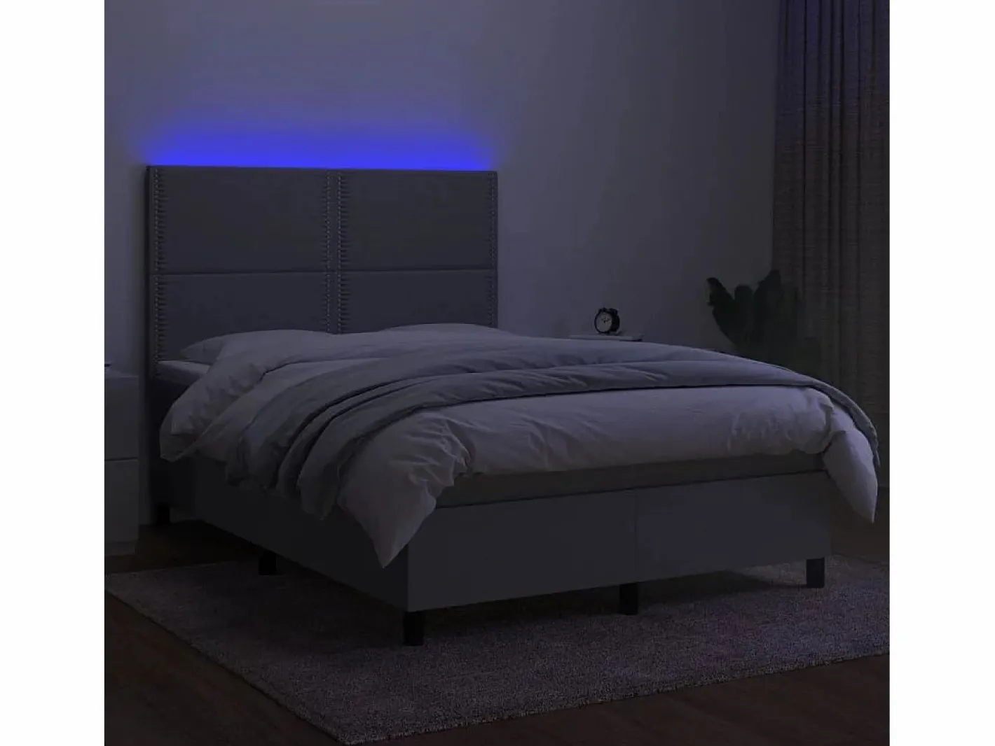 Clicnbuy Somier - 140X190Cm|Cama box spring colchón y luces LED tela gris claro 140x190 cm