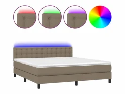 Clicnbuy Cama box spring colchón y luces LED tela gris taupe 180x200 cm Clearance