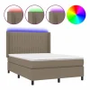 Clicnbuy Somier Tapizado|Cama box spring colchón y luces LED tela gris taupe 140x200 cm