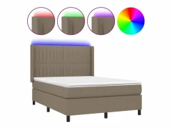 Clicnbuy Somier Tapizado|Cama box spring colchón y luces LED tela gris taupe 140x200 cm