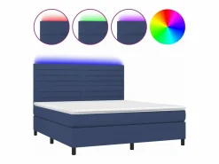 Cama box spring colchón y luces LED tela azul 180x200 cm^Clicnbuy Clearance