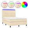 Clicnbuy Cama box spring colchón y luces LED tela crema 140x190 cm Sale