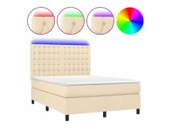 Clicnbuy Cama box spring colchón y luces LED tela crema 140x190 cm Sale