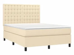 Clicnbuy Cama box spring colchón y luces LED tela crema 140x190 cm Sale