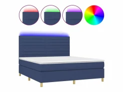 Cama box spring colchón y luces LED tela azul 180x200 cm^Clicnbuy Discount