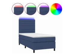 Clicnbuy Cama box spring colchón y luces LED tela azul 90x190 cm
