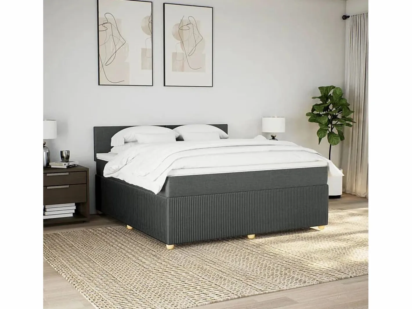 Cama box spring con colchón tela oscuro 180x200 cm^Clicnbuy Clearance