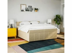 Clicnbuy Cama box spring con colchón tela color 200x200 cm Crema Sale