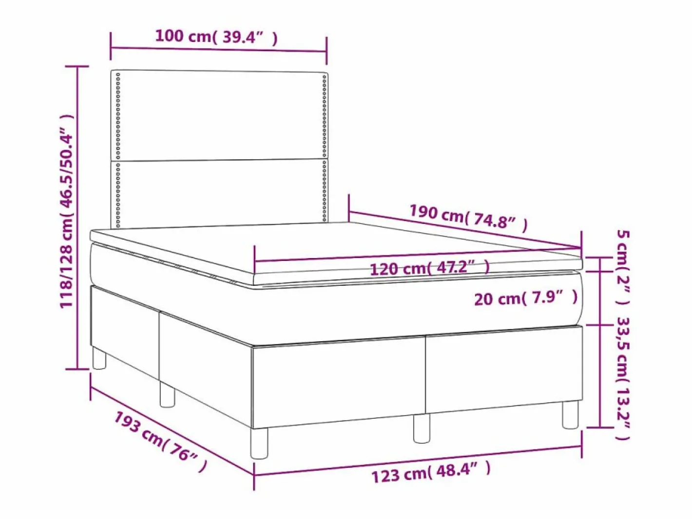 Clicnbuy Somier Tapizado|Cama box spring con colchón tela gris taupe 120x190 cm