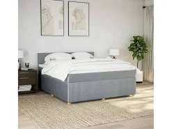 Clicnbuy Cama box spring con colchón tela claro 180x200 cm Gris